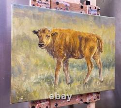 Original Bison Calf Painting 9x12 Western Wildlife Art Buffalo Acrylic