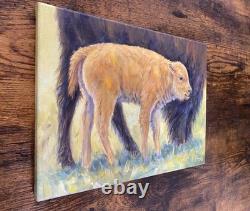 Original Bison & Calf Painting 9x12 Western Wildlife Art Buffalo Acrylic