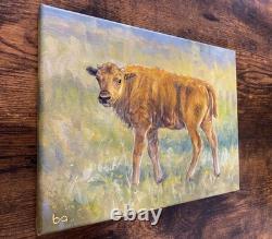 Original Bison Calf Painting 9x12 Western Wildlife Art Buffalo Acrylic