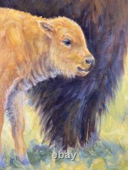 Original Bison & Calf Painting 9x12 Western Wildlife Art Buffalo Acrylic