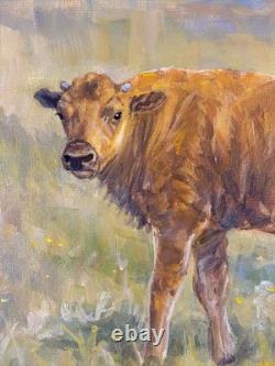 Original Bison Calf Painting 9x12 Western Wildlife Art Buffalo Acrylic