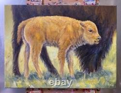 Original Bison & Calf Painting 9x12 Western Wildlife Art Buffalo Acrylic