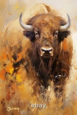 Original Hand Painted Western Art -Majestic American Bison/ Buffalo 24x16Signed