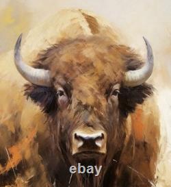 Original Hand Painted Western Art -Majestic American Bison/ Buffalo 24x16Signed