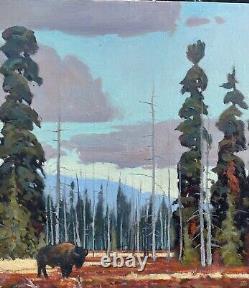 Original JOHN LOUGHLIN'Bison in YELLOWSTONE PARK Landscape Oil PAINTING
