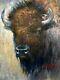 Original OIL painting BUFFALO Bull chickadee WESTERN Art bison YELLOWESTON 16x20