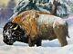 Original Oil Painting Buffalo BISON IN DEEP SNOW by Award-Winning Ed Skallberg