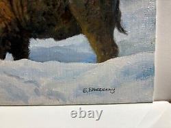 Original Oil Painting Buffalo BISON IN DEEP SNOW by Award-Winning Ed Skallberg