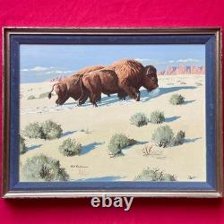Original Rod Lawrence Framed Bison Painting 11 1/2 x 15 1/2 Viewable Look
