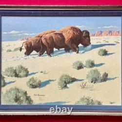 Original Rod Lawrence Framed Bison Painting 11 1/2 x 15 1/2 Viewable Look