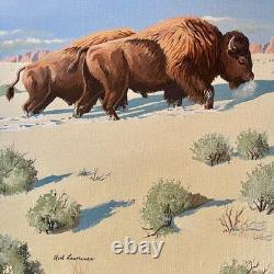 Original Rod Lawrence Framed Bison Painting 11 1/2 x 15 1/2 Viewable Look