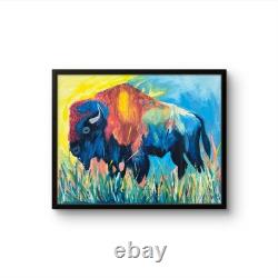 Original Vivid 11x14 Bison Buffalo Expressionist Acrylic Canvas Signed Painting