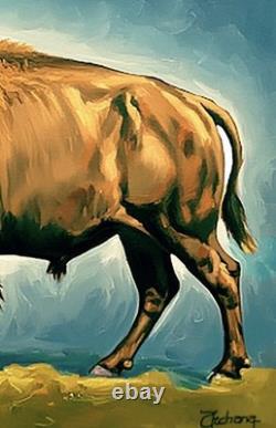 Original Western Art American Bison, Buffalo, Hand Painted 24x18 Inch Signed