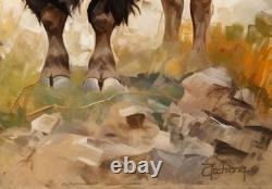 Original Western Art American Bison, Buffalo, Hand Painted 36x36 Inches Signed