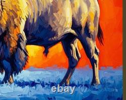 Original Western Art American Bison, Buffalo, Hand Painted 40x30 Inches Signed