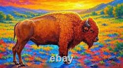 Original Western Art-Hand Painted American Bison, Buffalo, 30x20 Inches, Signed