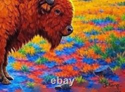 Original Western Art-Hand Painted American Bison, Buffalo, 30x20 Inches, Signed