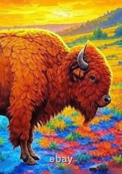 Original Western Art-Hand Painted American Bison, Buffalo, 30x20 Inches, Signed