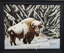 Original Wildlife Oil Painting Bison Bull by Marc Bitler
