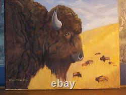 Original oil painting wildlife buffalo American bison bull Carol Proebstel