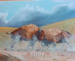 Original oil painting wildlife buffalo American bison bull Carol Proebstel
