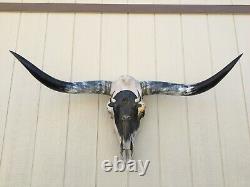 PAINTED LONGHORN STEER SKULL 4 feet wide HORN (BUFFALO BISON) cow BULL head