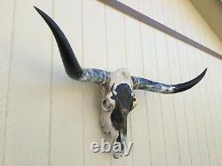 PAINTED LONGHORN STEER SKULL 4 feet wide HORN (BUFFALO BISON) cow BULL head