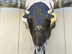 PAINTED LONGHORN STEER SKULL 4 feet wide HORN (BUFFALO BISON) cow BULL head