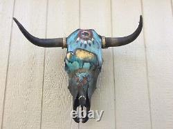 PAINTED STEER SKULL 22 wide HORN (BUFFALO BISON) cow BULL head