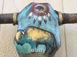 PAINTED STEER SKULL 22 wide HORN (BUFFALO BISON) cow BULL head