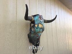 PAINTED STEER SKULL 22 wide HORN (BUFFALO BISON) cow BULL head