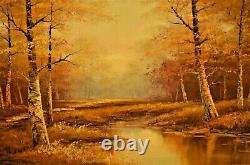 PHILLIP CANTRELL Original Vintage Signed Large River Lake Landscape Oil Painting