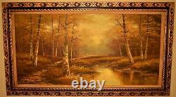 PHILLIP CANTRELL Original Vintage Signed Large River Lake Landscape Oil Painting