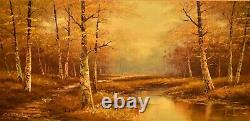 PHILLIP CANTRELL Original Vintage Signed Large River Lake Landscape Oil Painting