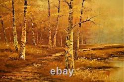 PHILLIP CANTRELL Original Vintage Signed Large River Lake Landscape Oil Painting