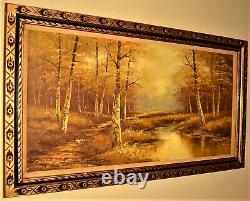 PHILLIP CANTRELL Original Vintage Signed Large River Lake Landscape Oil Painting