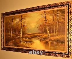 PHILLIP CANTRELL Original Vintage Signed Large River Lake Landscape Oil Painting