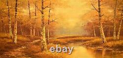 PHILLIP CANTRELL Original Vintage Signed Large River Lake Landscape Oil Painting