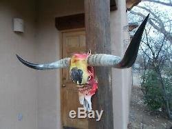 Painted Longhorn Steer Skull 4 Feet 6 Wide Horns Mounted Bull Bison Cow Head