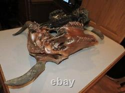 Pair Bull Bison Buffalo Skull European Mount Taxidermy Western Decor Bone Horn