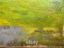 Paul Herzel ORIGINAL Oil on Canvas Western Bison Hunting Painting Restored 1920s
