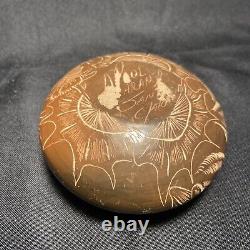 Paul Naranjo Santa Clara Seed Pottery Jar Brownware Sgraffeti Bison Warrior