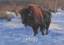 R. K. Jolley original impressionist oil painting bison buffalo animal wildlife