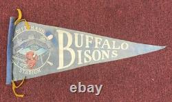 RARE Vintage 1950's Buffalo Bisons Baseball Pennant Offermann Stadium SHIP FLAT