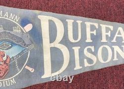 RARE Vintage 1950's Buffalo Bisons Baseball Pennant Offermann Stadium SHIP FLAT