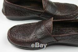 Rancourt for Bills Khakis Dark Brown Bison Leather Rustic Penny Loafers USA 10.5