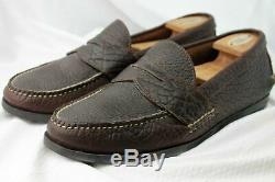 Rancourt x Bills Khakis Brown Bison Leather Moc Toe Stitch Penny Loafers 12D USA