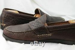 Rancourt x Bills Khakis Brown Bison Leather Moc Toe Stitch Penny Loafers 12D USA