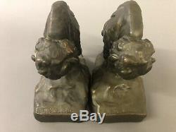 Rare Antique Armor Bronze Buffalo Bison Bronze Clad Bookends 9 x 9 x 4 1/2