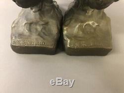 Rare Antique Armor Bronze Buffalo Bison Bronze Clad Bookends 9 x 9 x 4 1/2